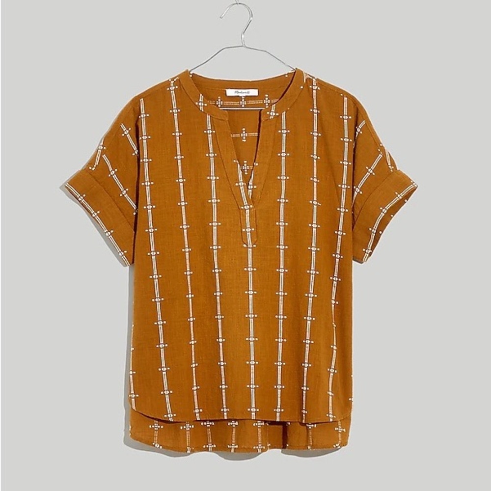 Madewell Lakeline Popover Shirttail Top in Jacquard Stripe | XS
